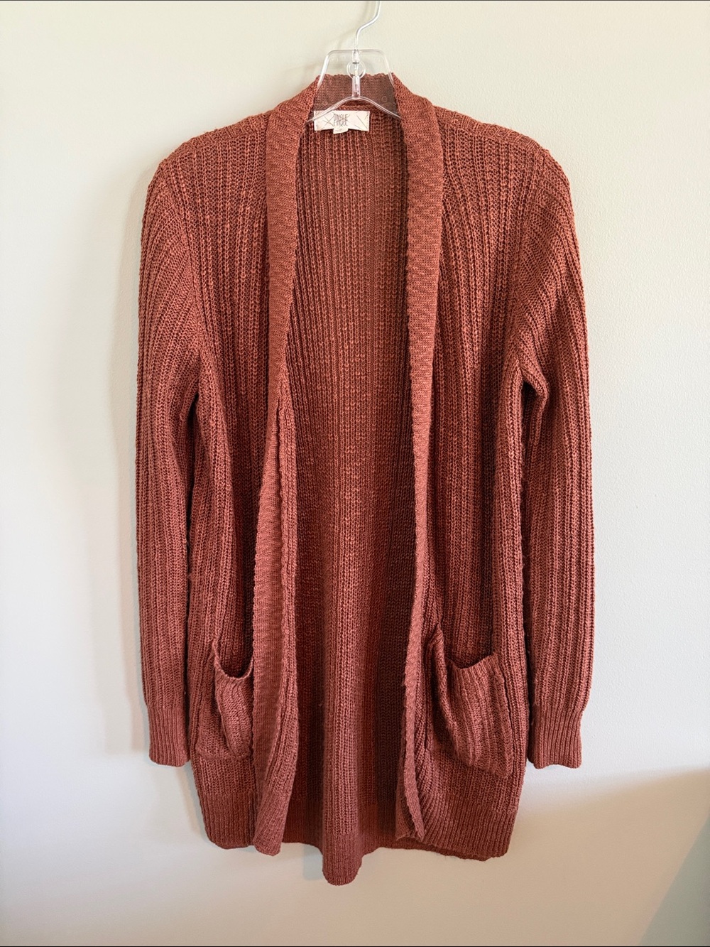 Open-Front Longline Knit Cardigan - Rust